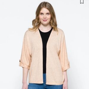 Pink Clover, Kira, lightweight, 3/4 length, open cardigan, peach, size L,